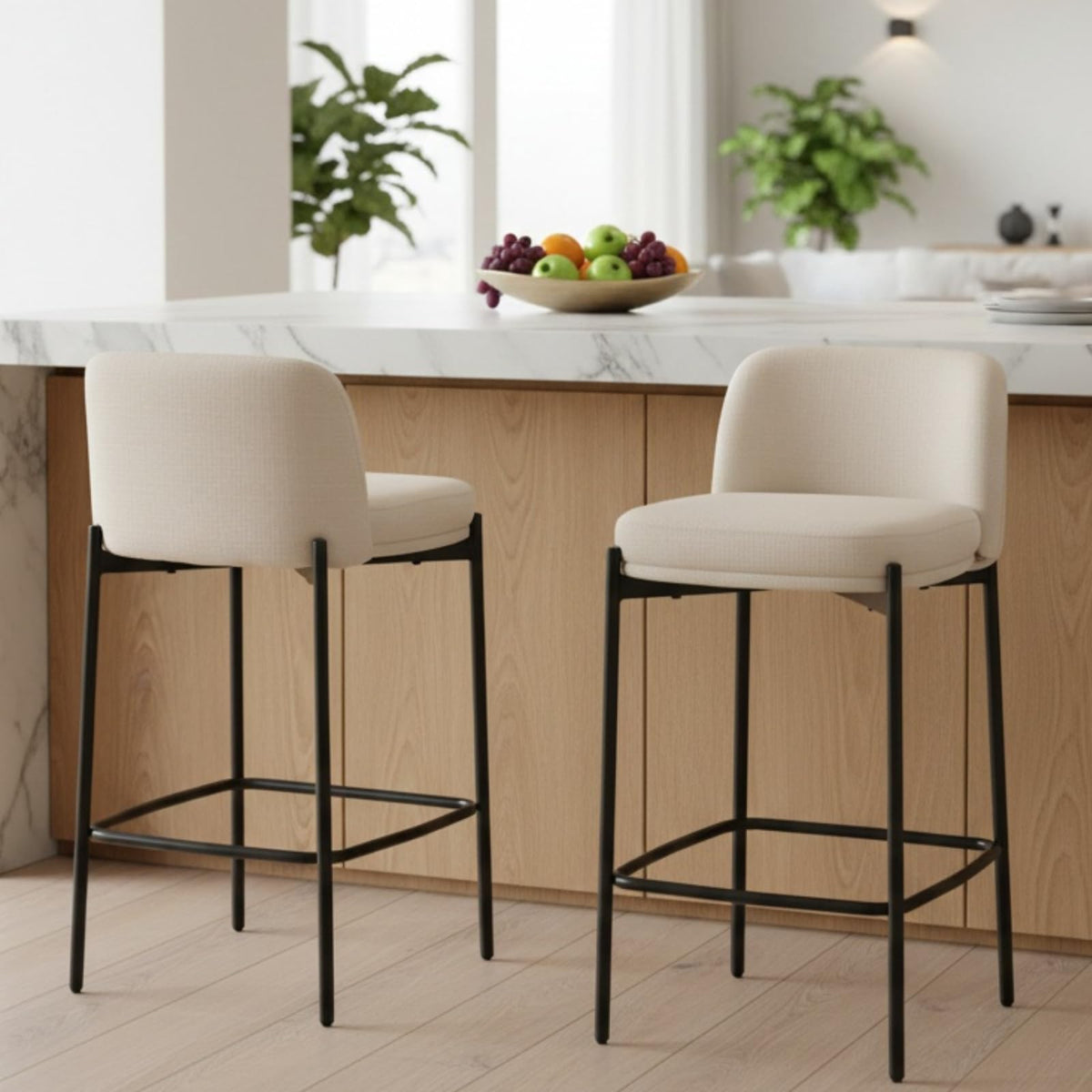 Beige Upholstered Counter‑Height Bar Stools