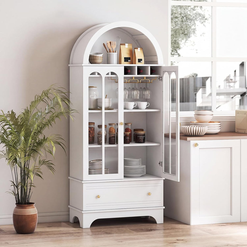 White Arched Glass‑Door Display Cabinet