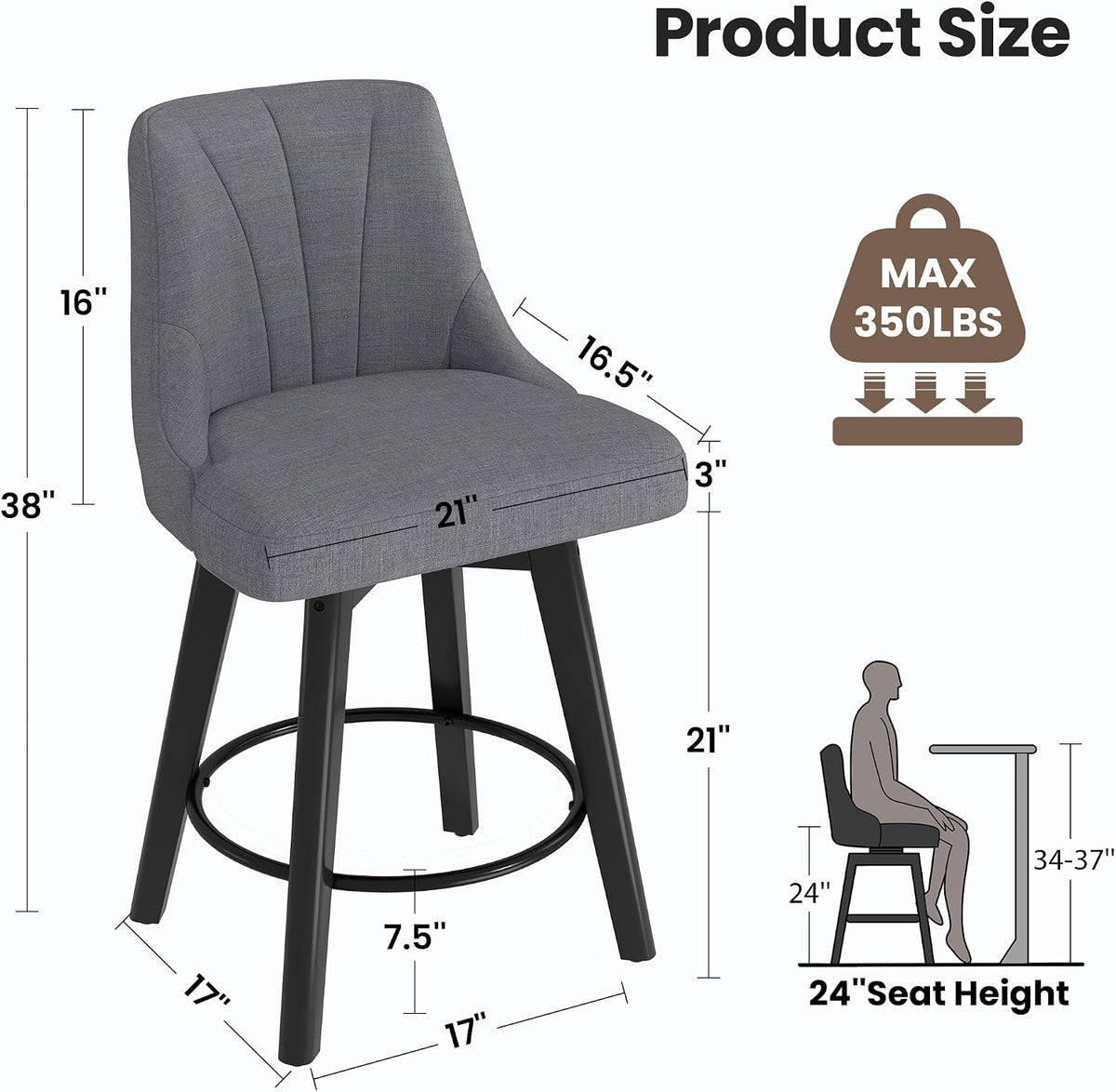 Upholstered Swivel Counter‑Height Bar Stools