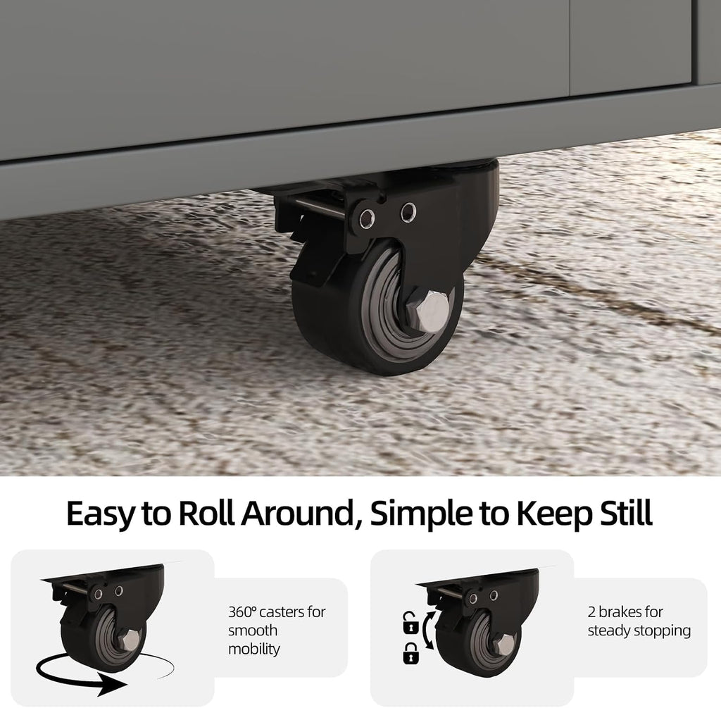 Grey Rolling Farmhouse Kitchen Island Cart