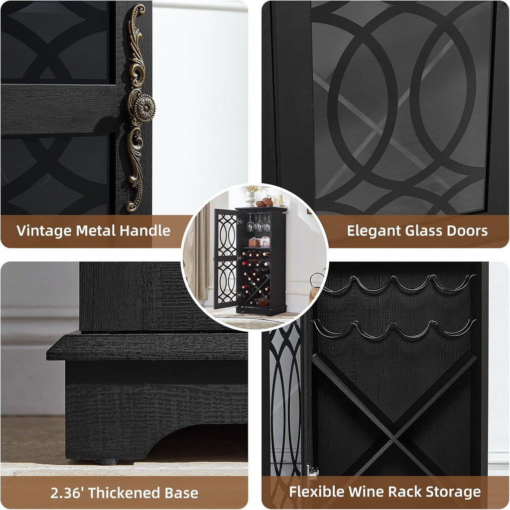 Black Glass‑Door Home Wine Bar Cabinet