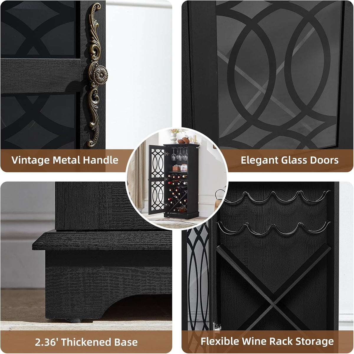 Black Glass‑Door Home Wine Bar Cabinet