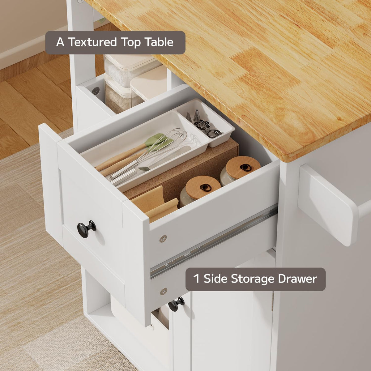 White Storage Kitchen Island Cart Cabinet