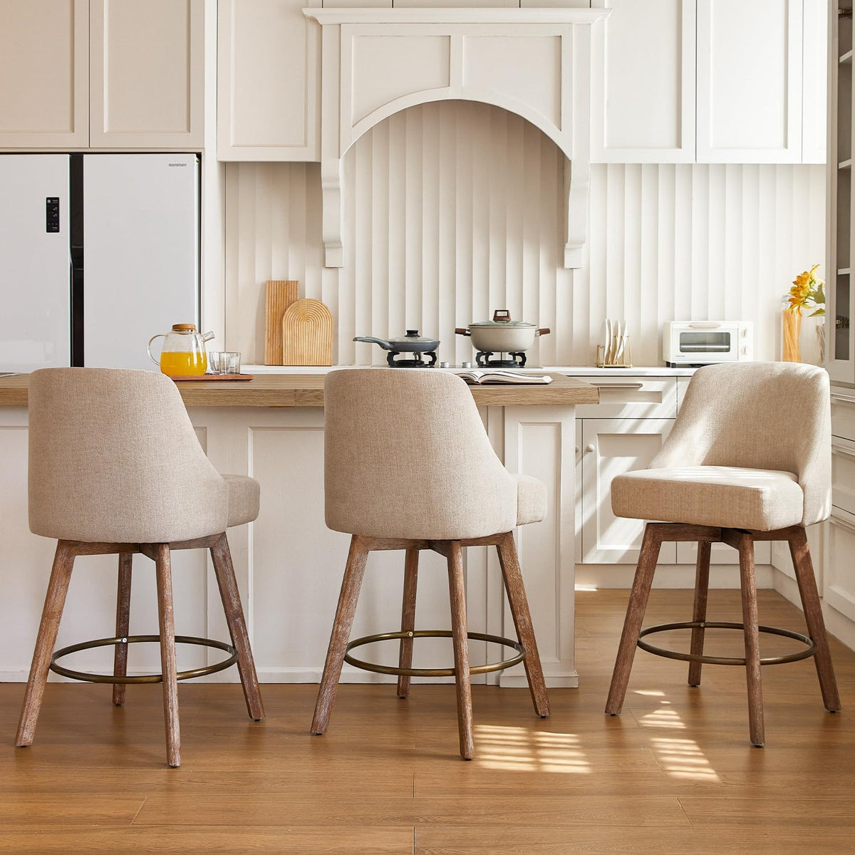 Sand Swivel Linen Counter‑Height Bar Stools