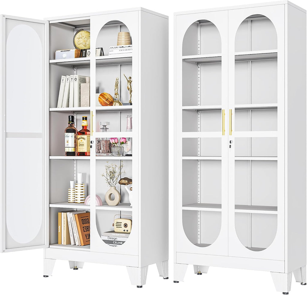 White Lockable Tall Glass Display Cabinet
