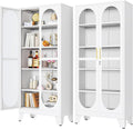 White Lockable Tall Glass Display Cabinet