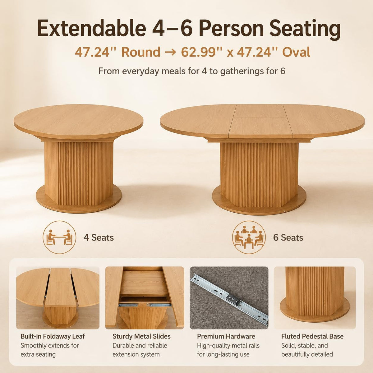 Natural Oak Expandable Dining Set