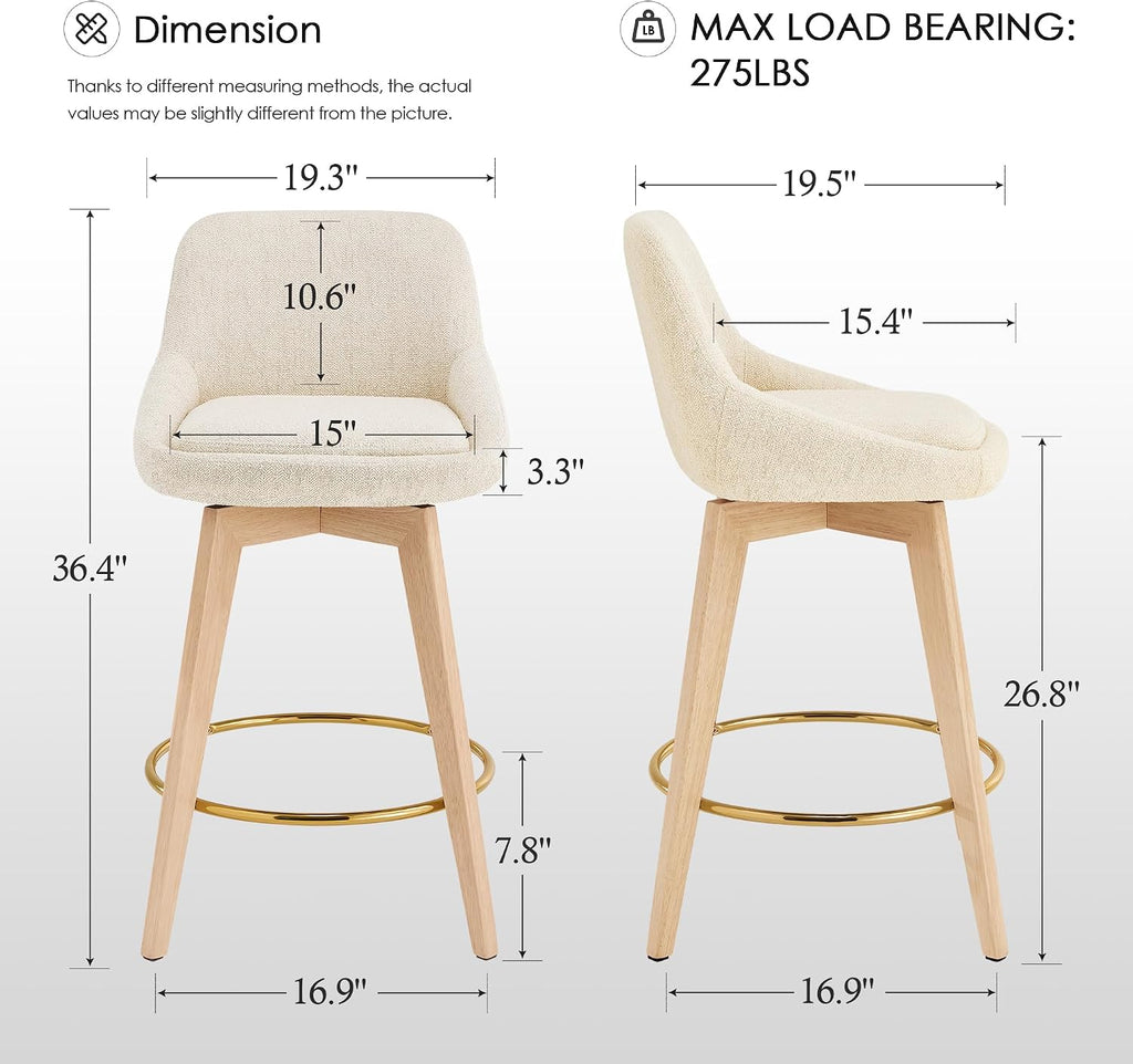 Beige Upholstered Swivel Counter Stools