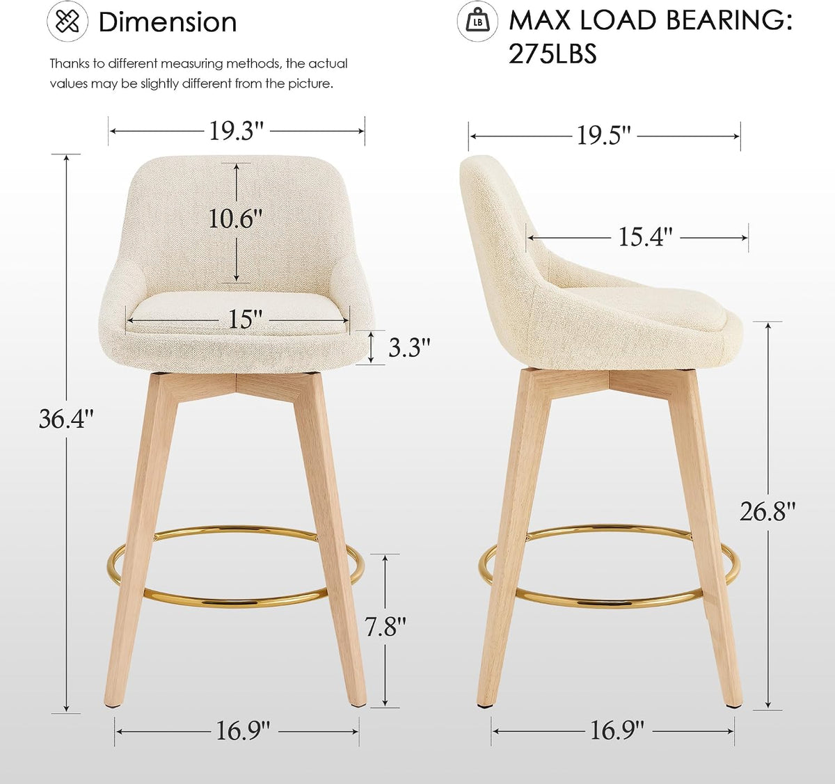 Beige Upholstered Swivel Counter Stools