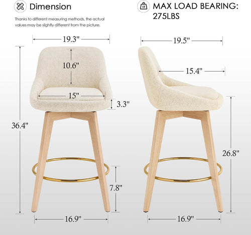 Beige Upholstered Swivel Counter Stools