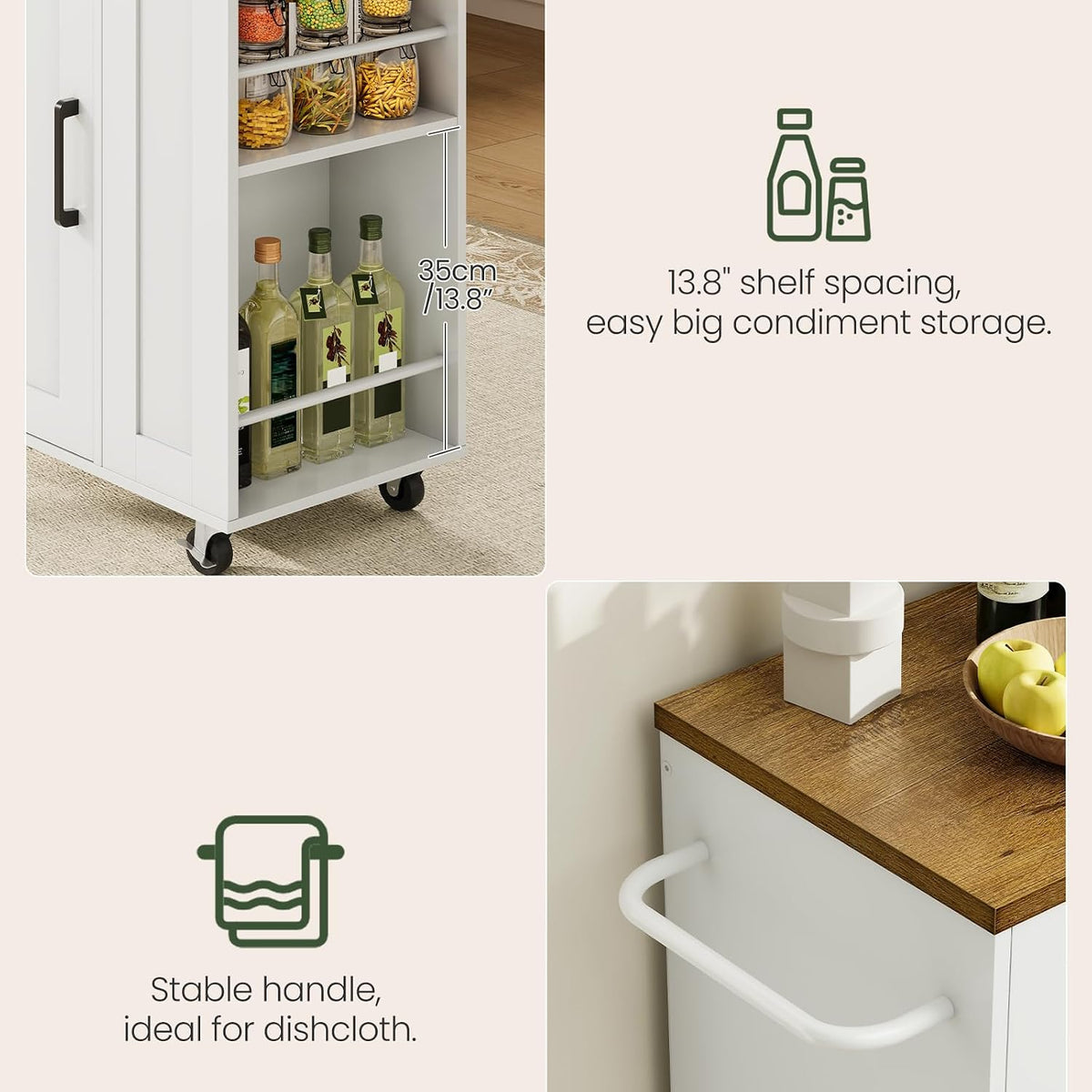 White Mobile Kitchen Island Storage Cart