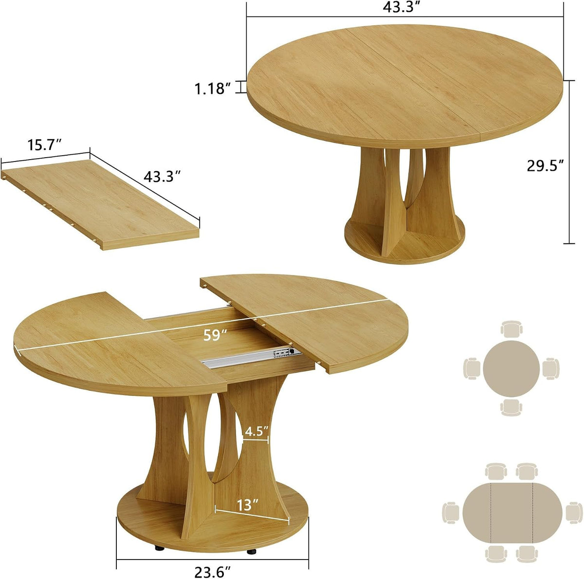 Oak Expandable Storage Dining Table