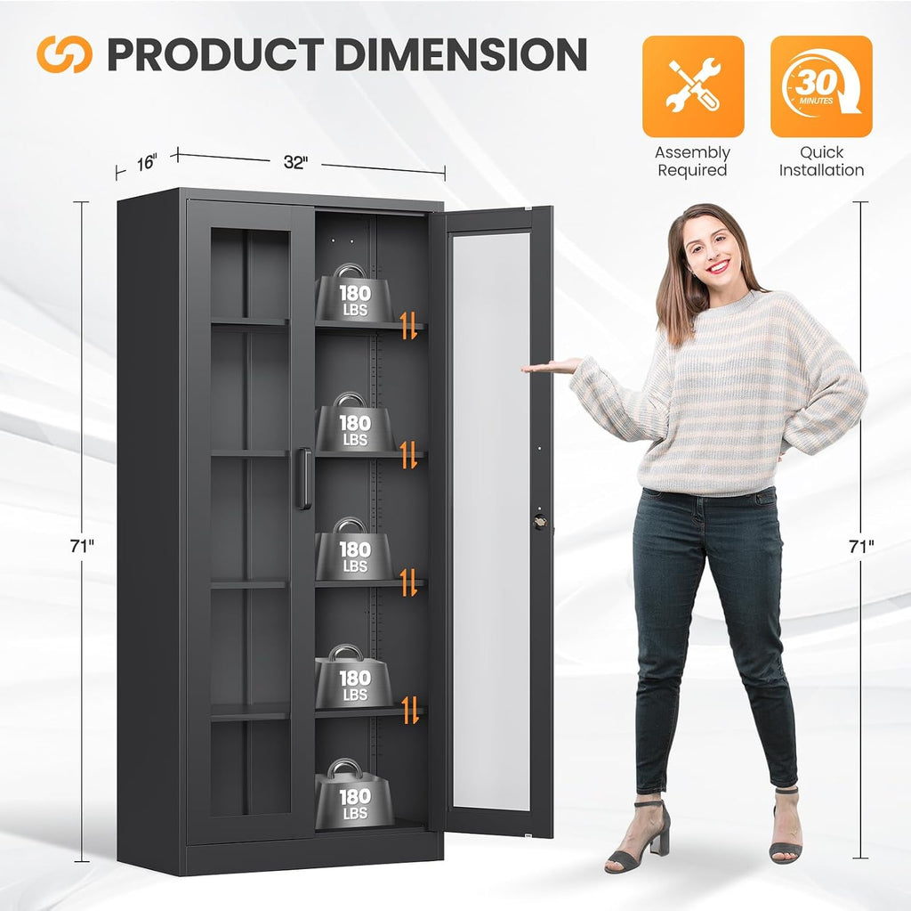 Black Lockable Glass‑Door Display Cabinet