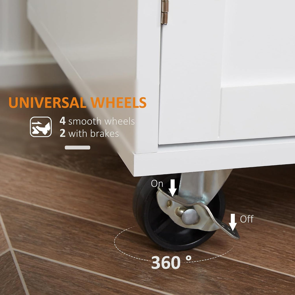 White Wood‑Top Kitchen Island Storage Cart