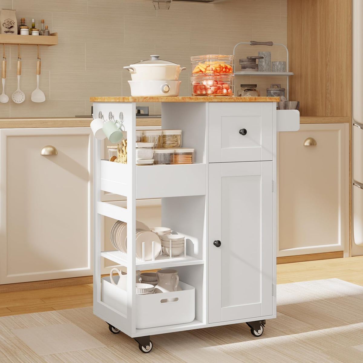 White Storage Kitchen Island Cart Cabinet