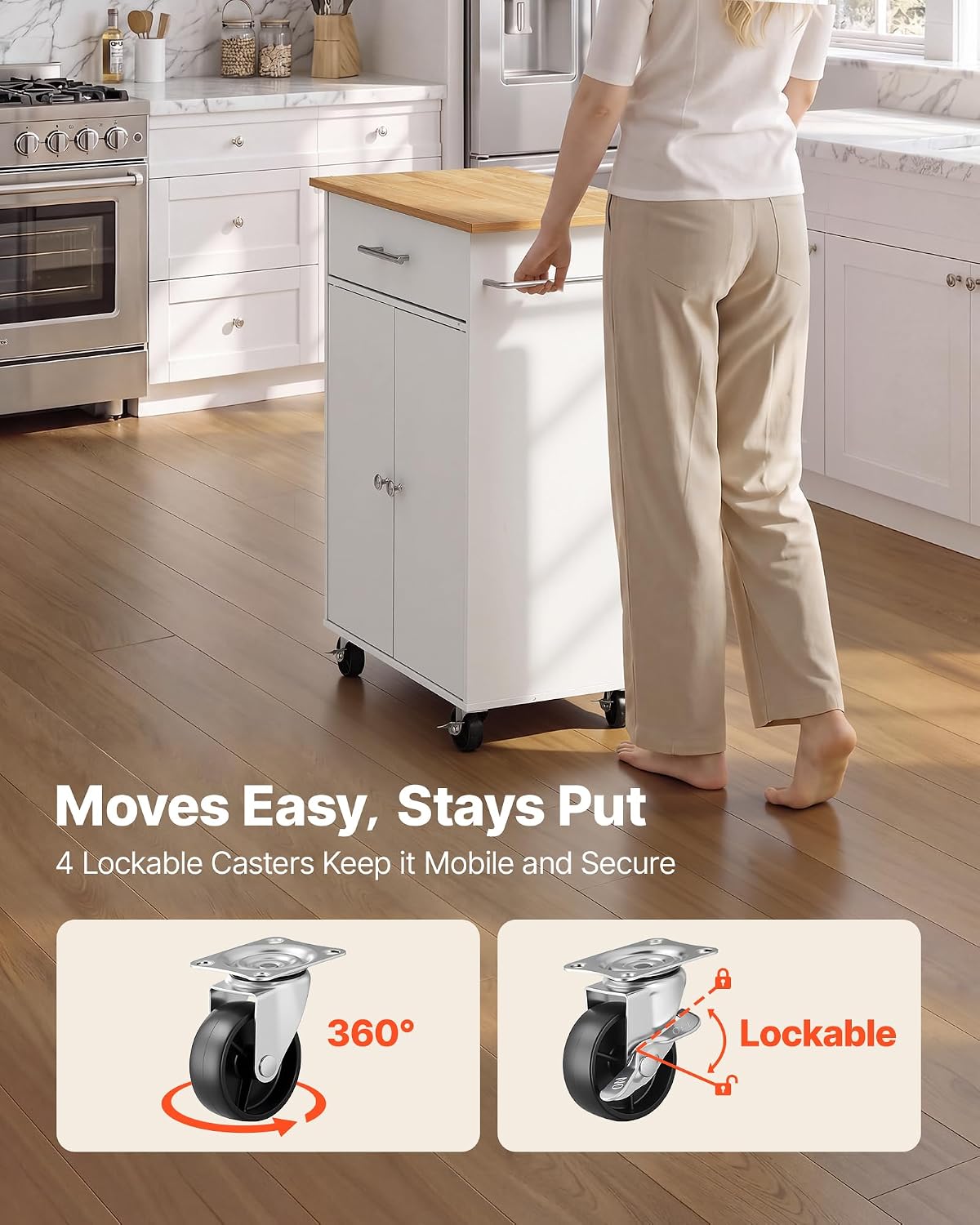 White Rolling Storage Kitchen Island Cart