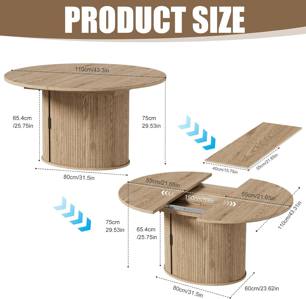 Expandable Wooden Storage Dining Table