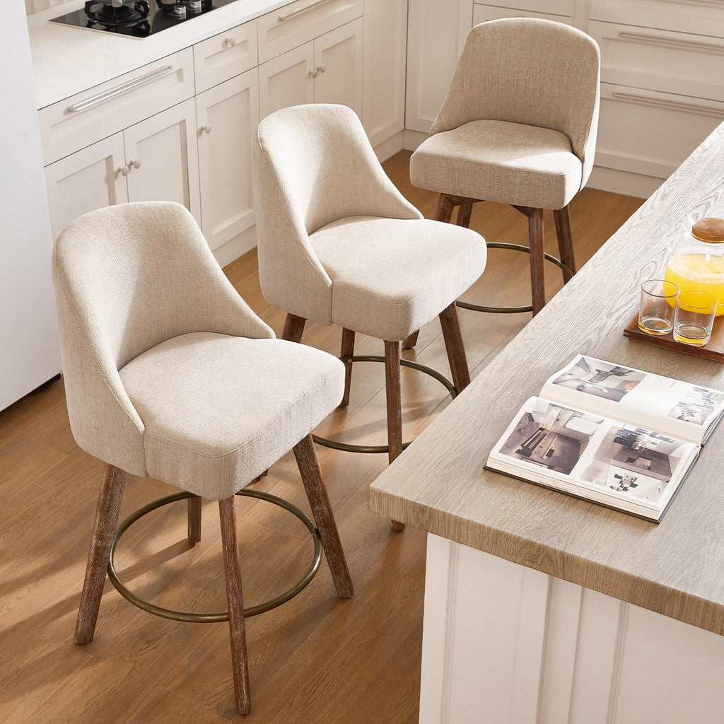 Sand Swivel Linen Counter‑Height Bar Stools