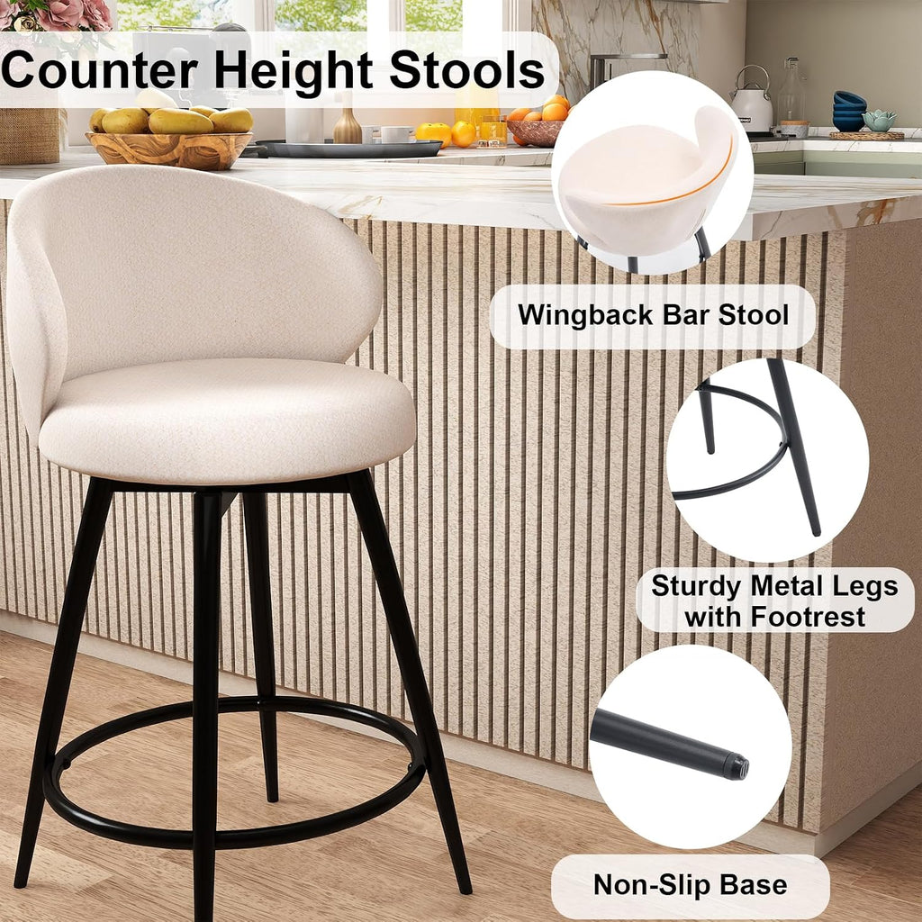 Ivory Swivel Upholstered Counter Stools