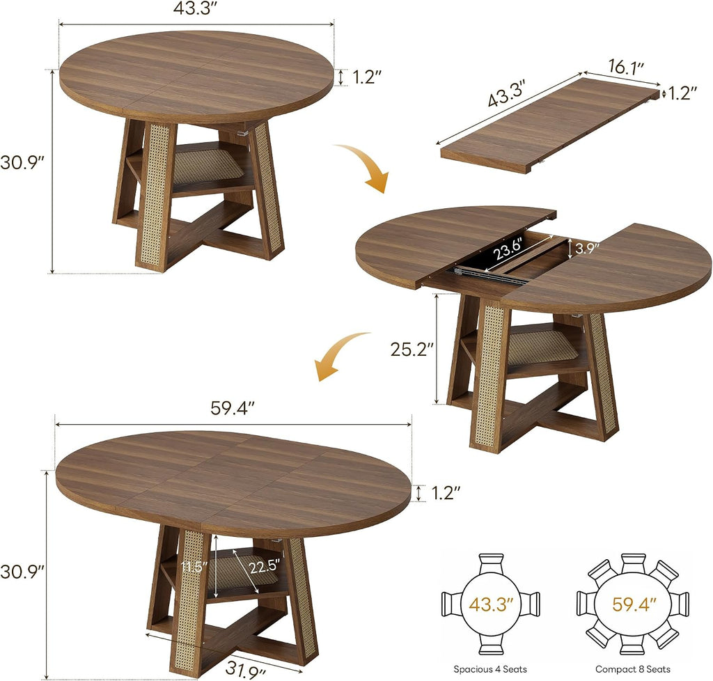 Walnut Expandable Storage Dining Table