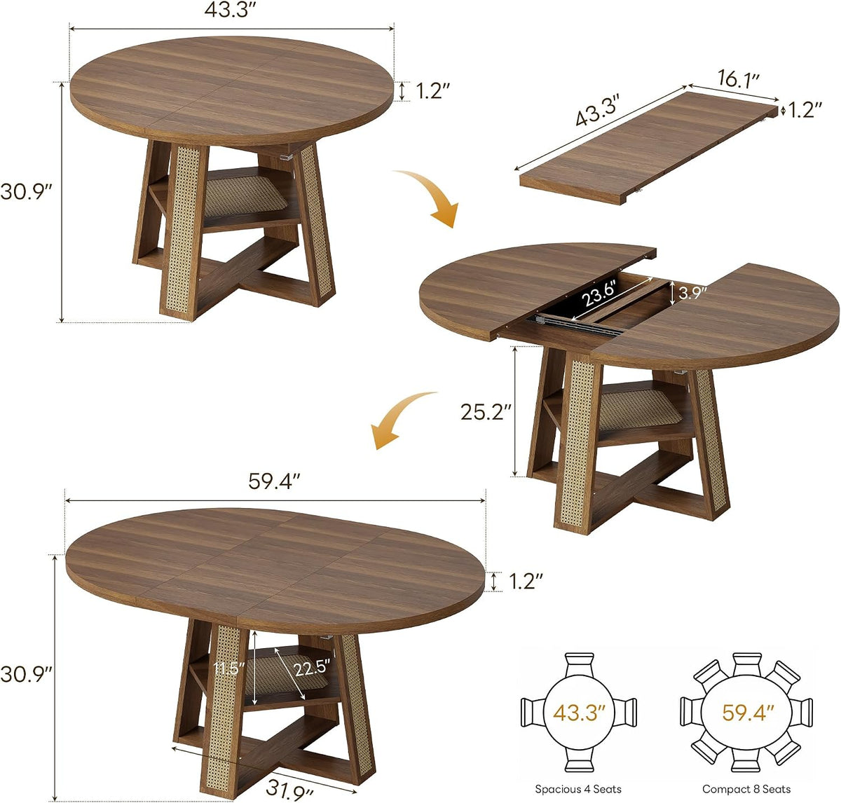 Walnut Expandable Storage Dining Table