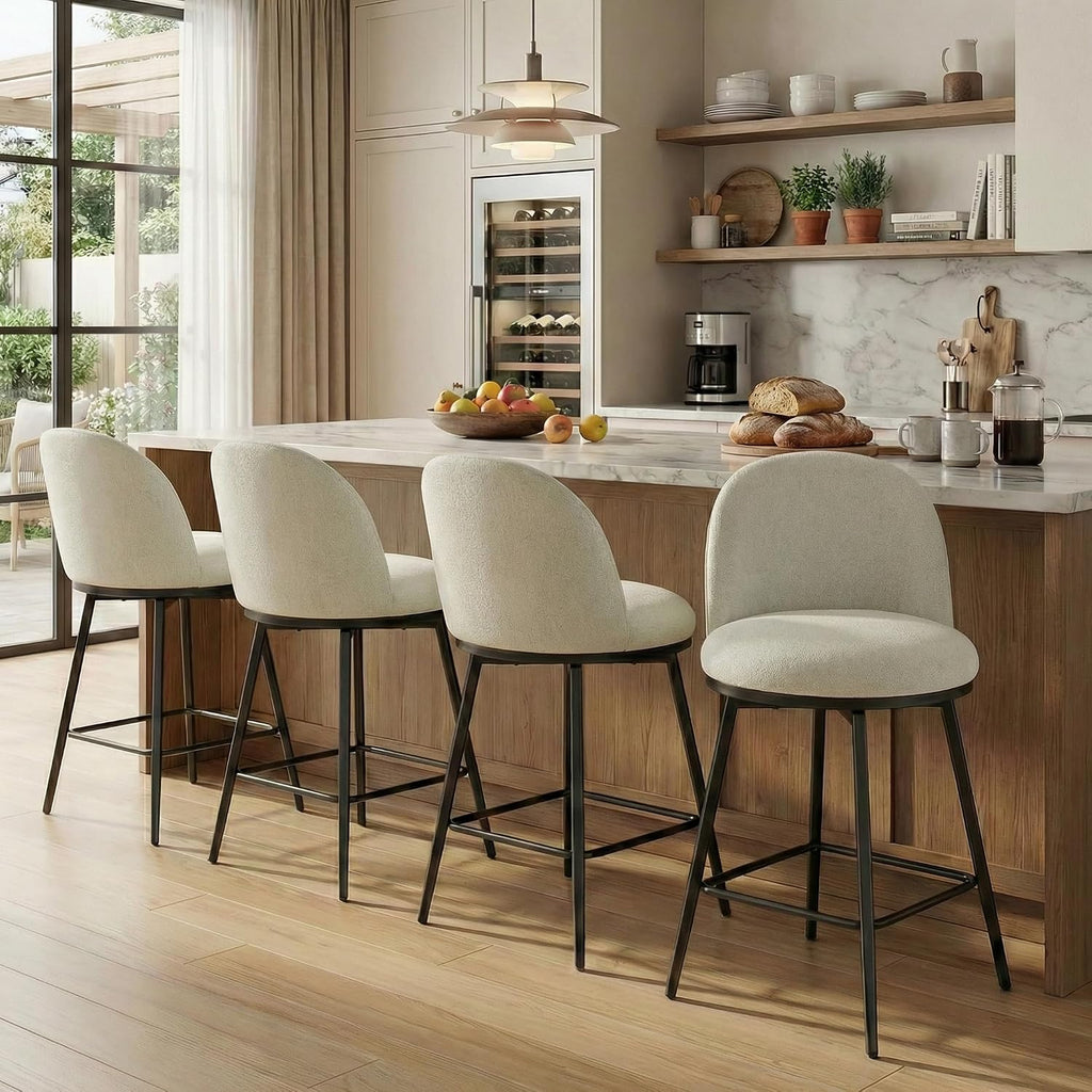 Grey Swivel Linen Counter‑Height Bar Stools