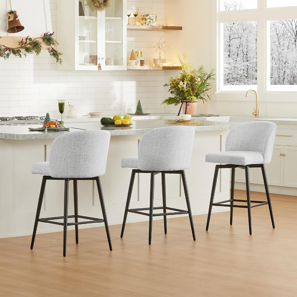White Fabric Counter‑Height Bar Stools