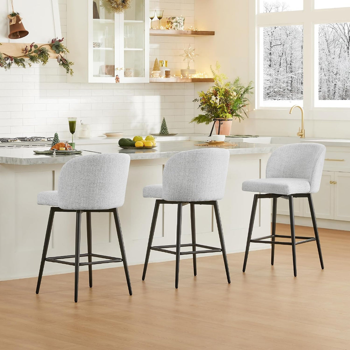 White Fabric Counter‑Height Bar Stools