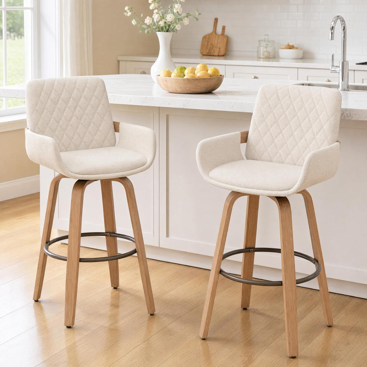 Beige Linen Counter‑Height Bar Stools
