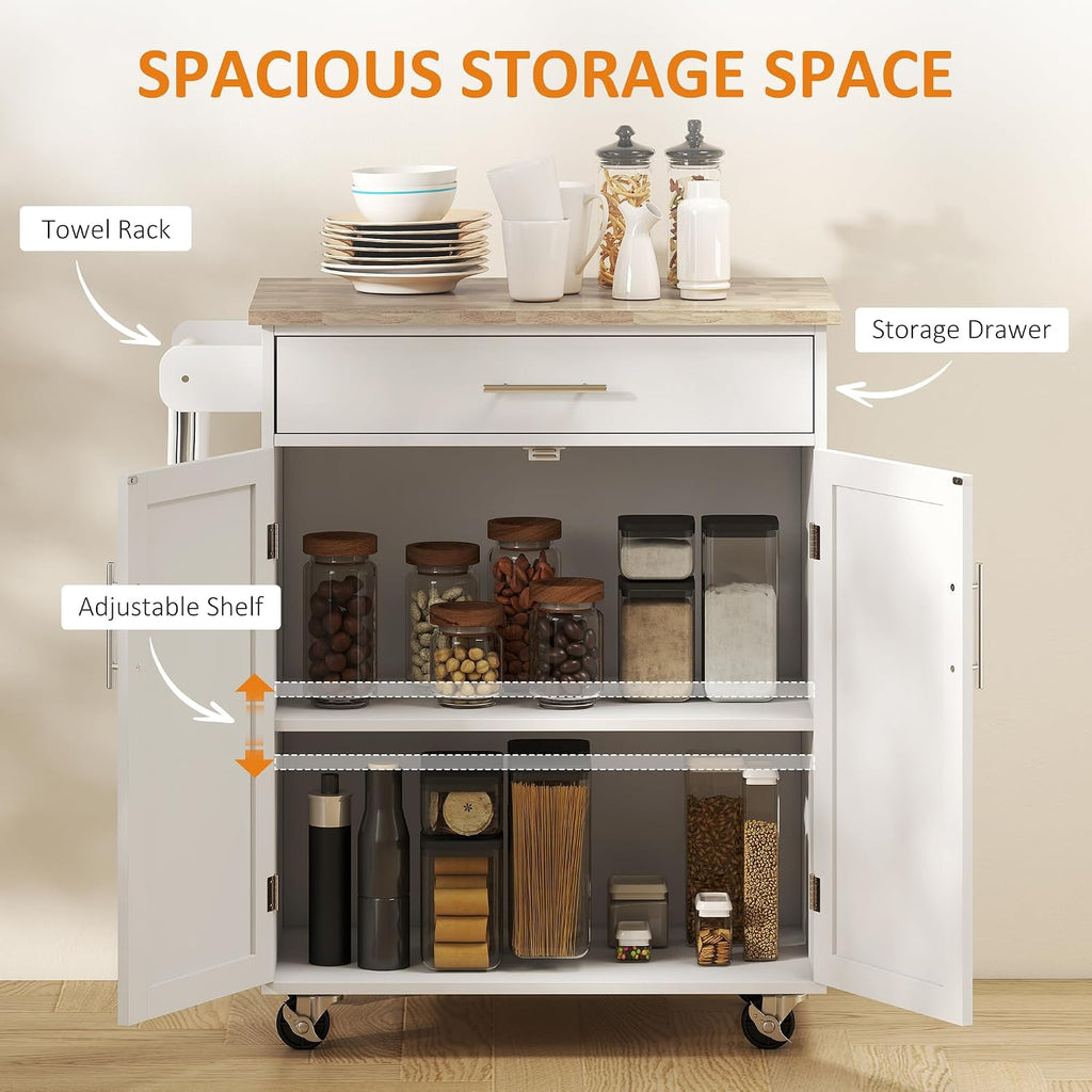 White Wood‑Top Kitchen Island Storage Cart