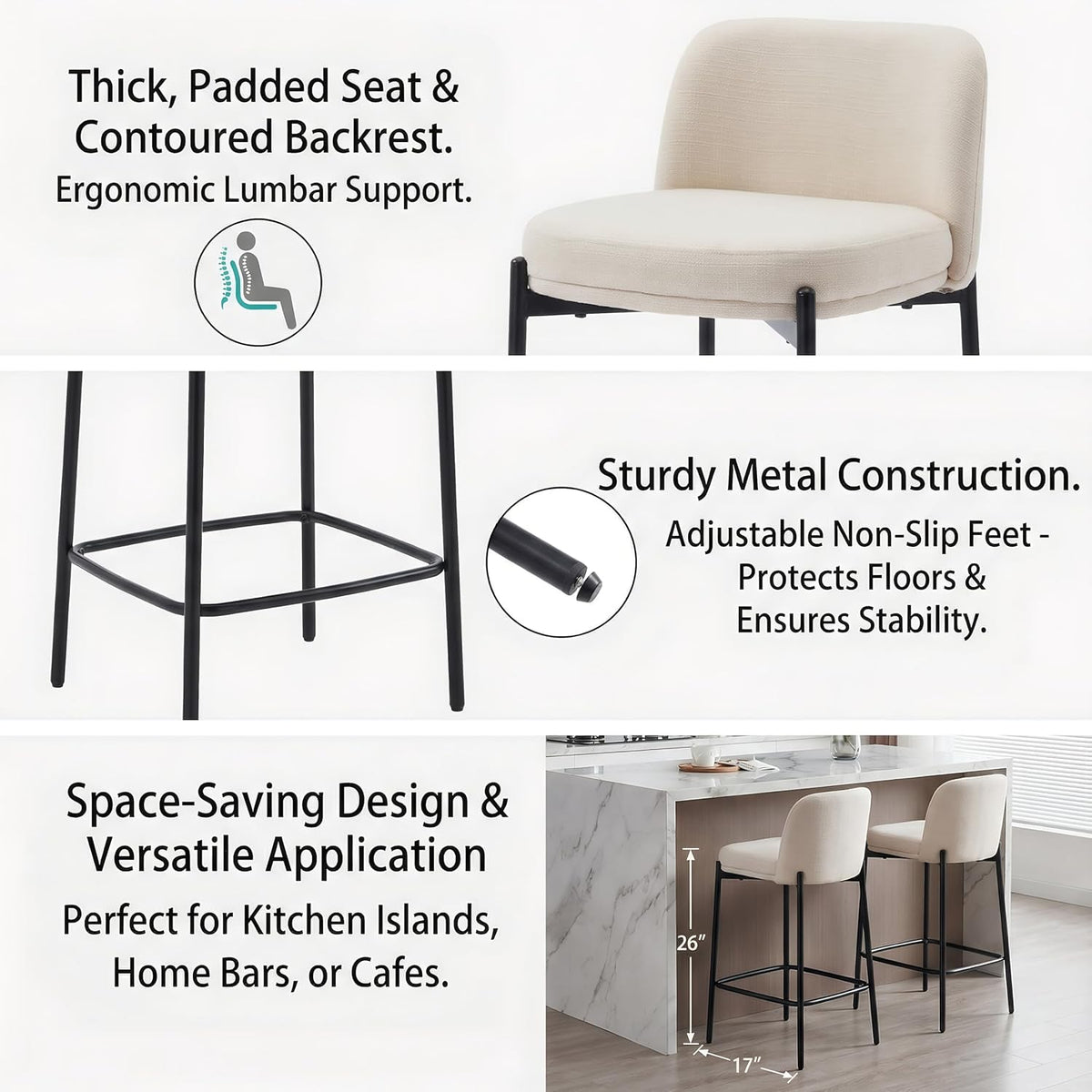 Beige Upholstered Counter‑Height Bar Stools