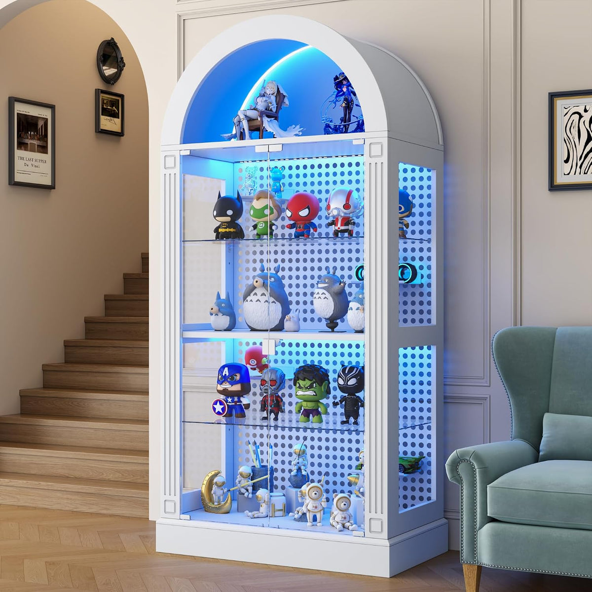 Black LED Arched Glass Display Cabinet