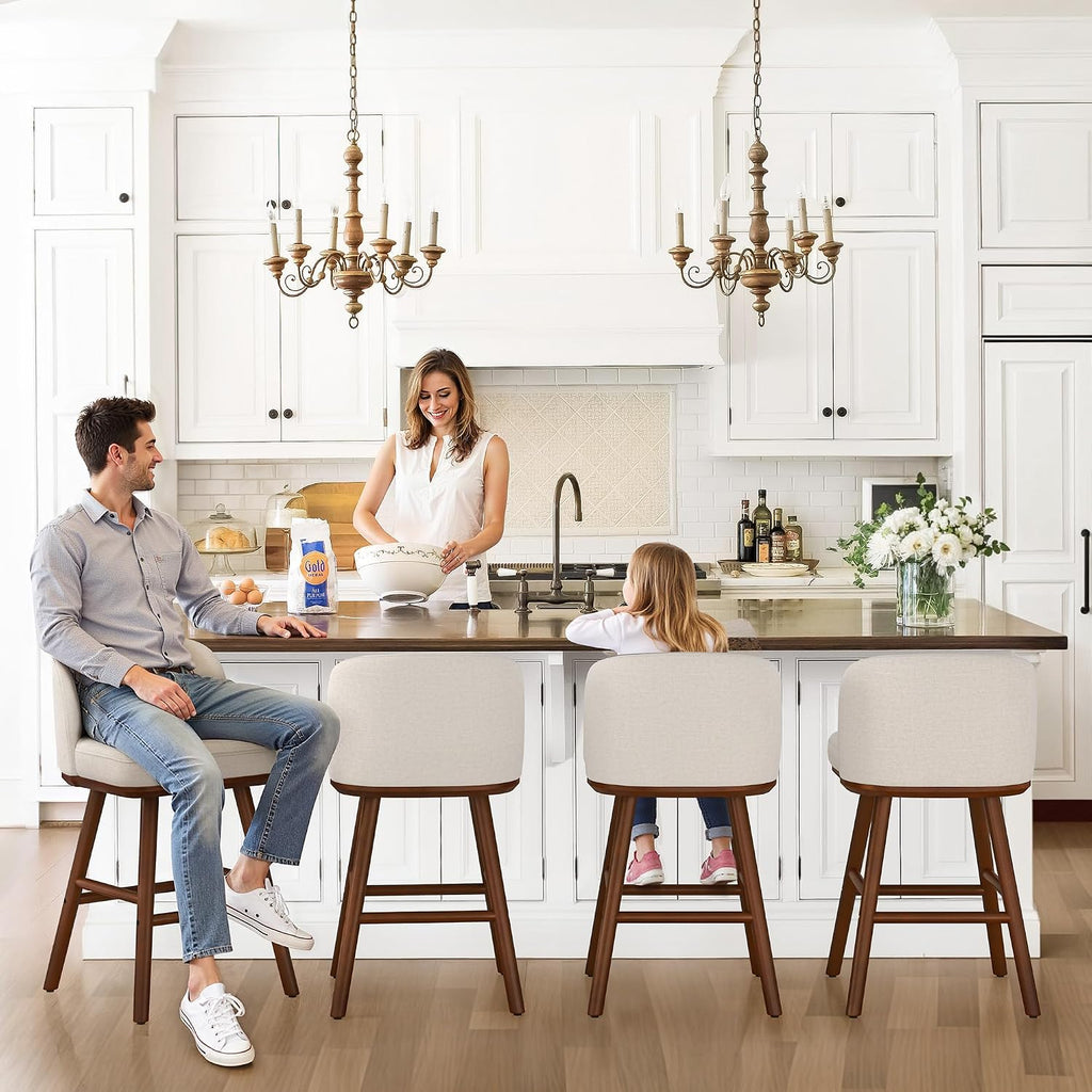 Beige Fabric Wooden Counter‑Height Bar Stools