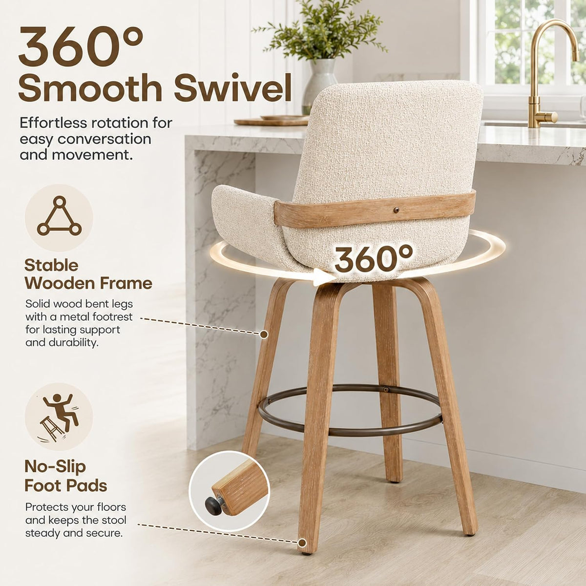 Beige Linen Counter‑Height Bar Stools
