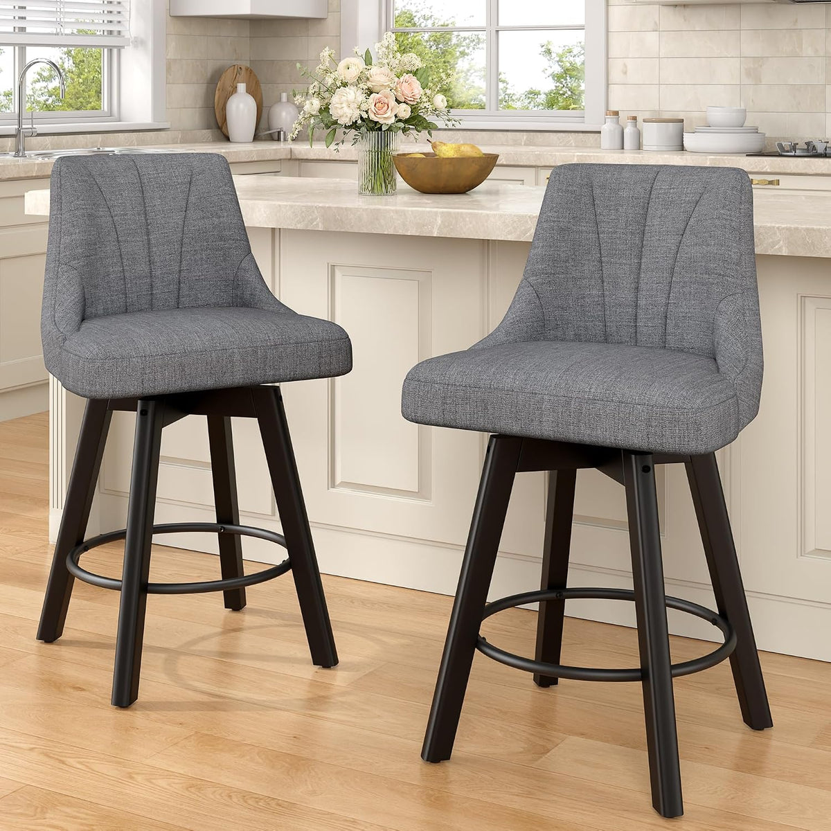 Upholstered Swivel Counter‑Height Bar Stools