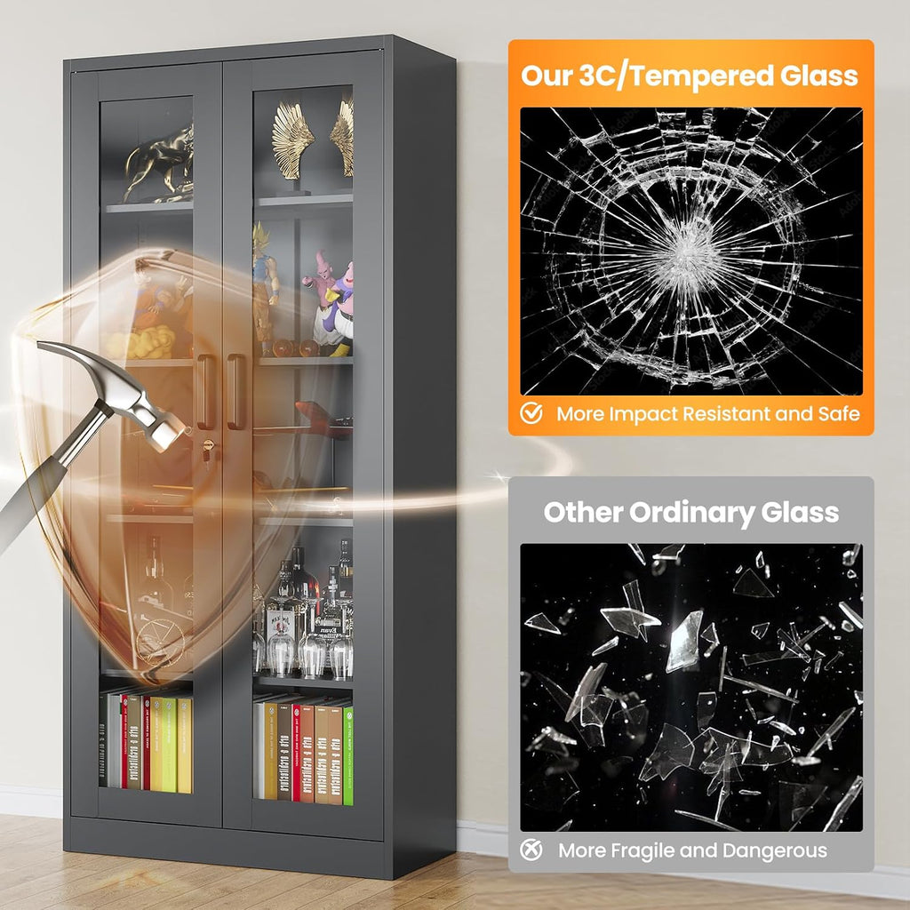 Black Lockable Glass‑Door Display Cabinet