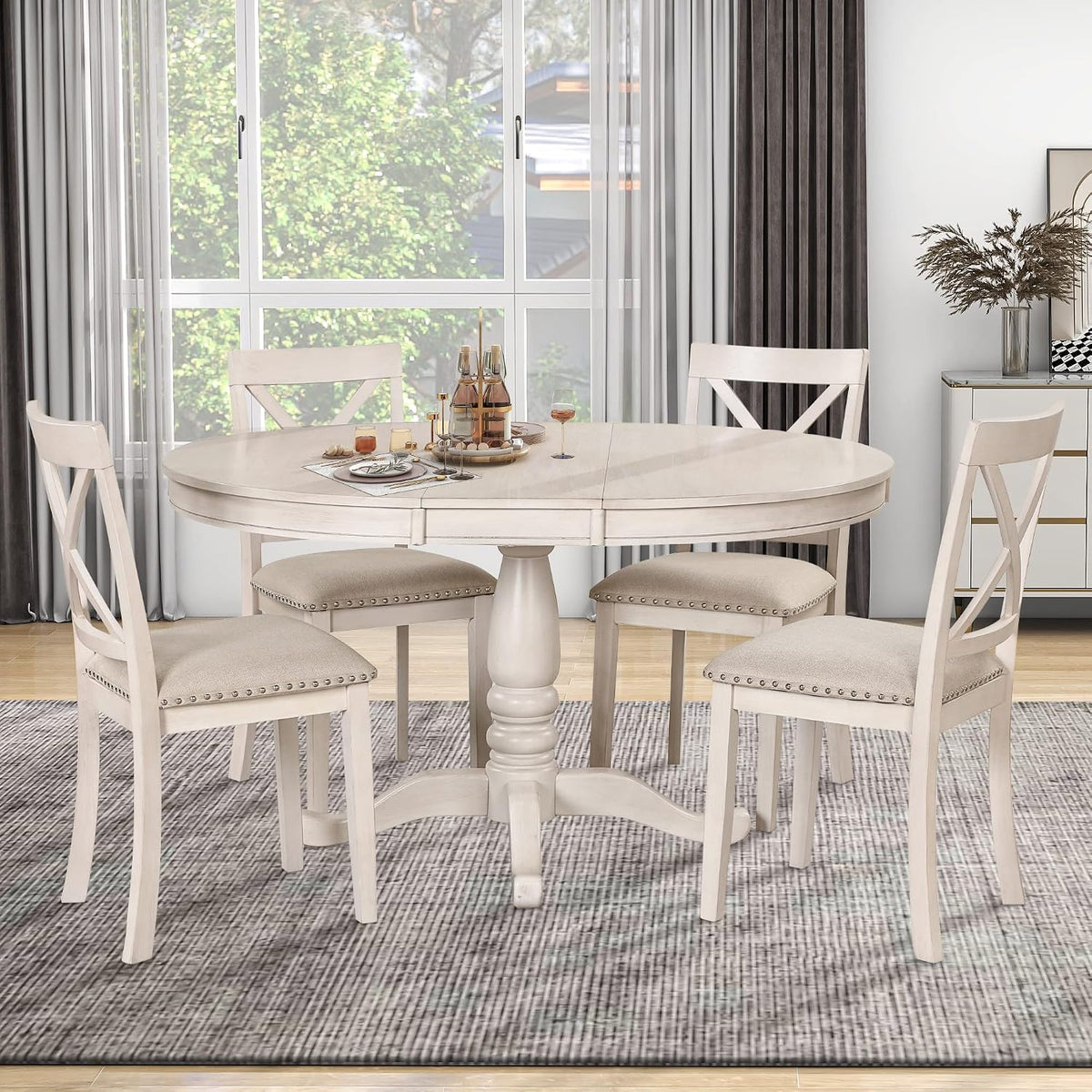 White Expandable Dining Table Chair Set