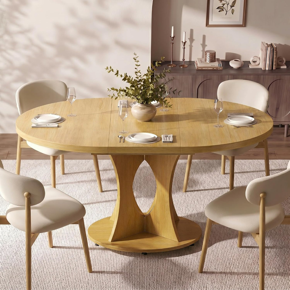 Oak Expandable Storage Dining Table