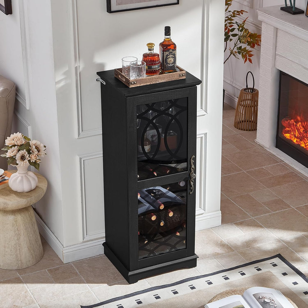 Black Glass‑Door Home Wine Bar Cabinet