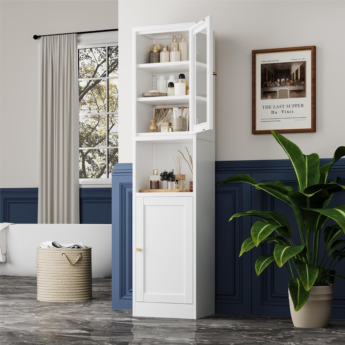 White Tall Glass‑Door Metal Storage Cabinet