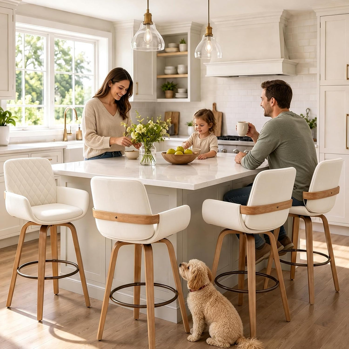 Beige Linen Counter‑Height Bar Stools