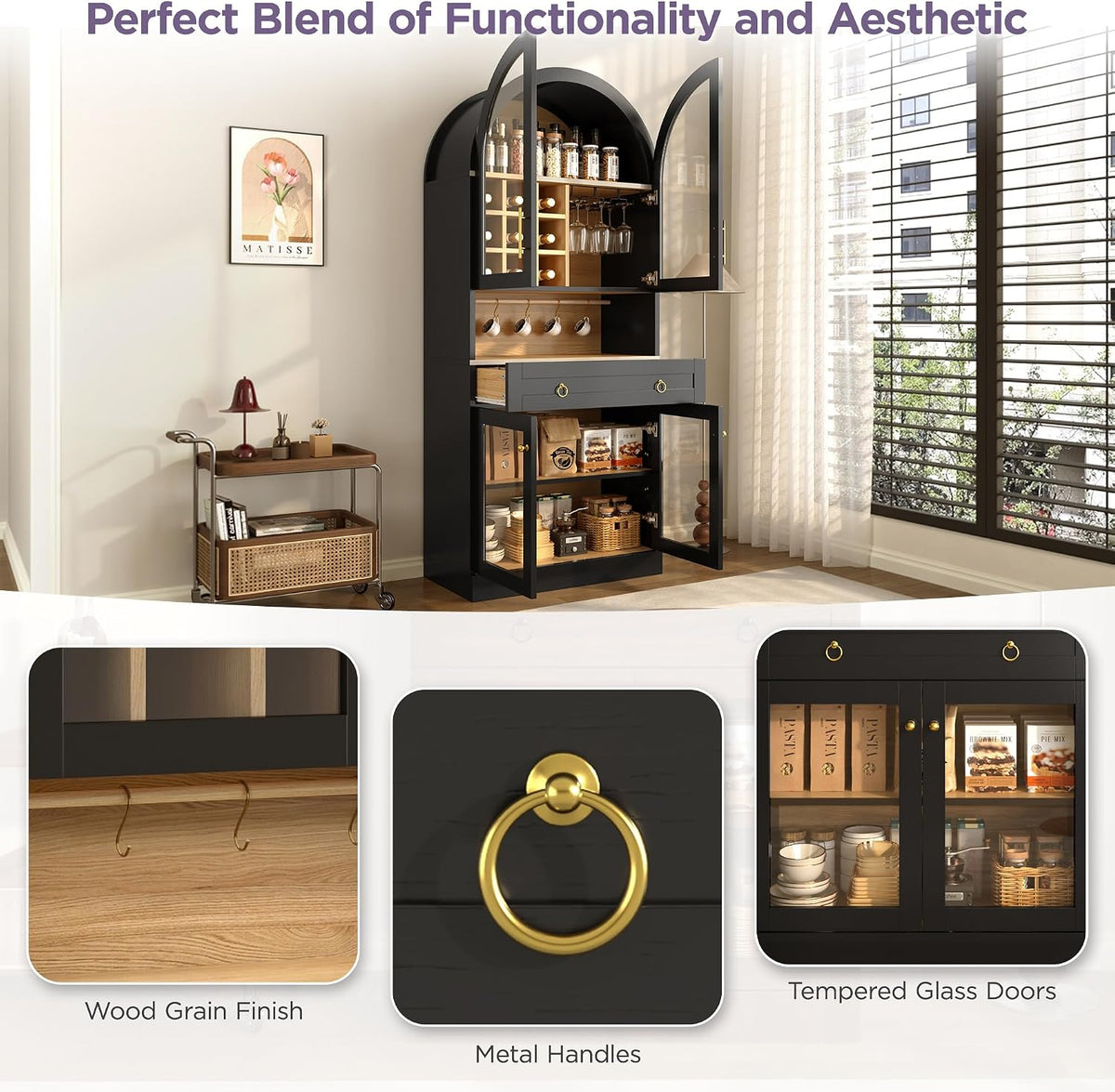 Black Farmhouse Glass‑Door Pantry Cabinet