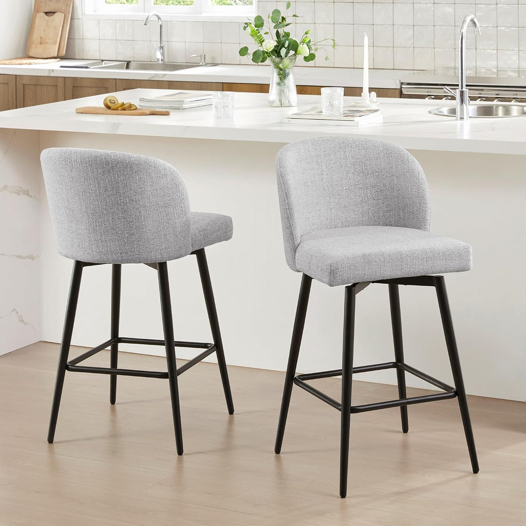 White Fabric Counter‑Height Bar Stools