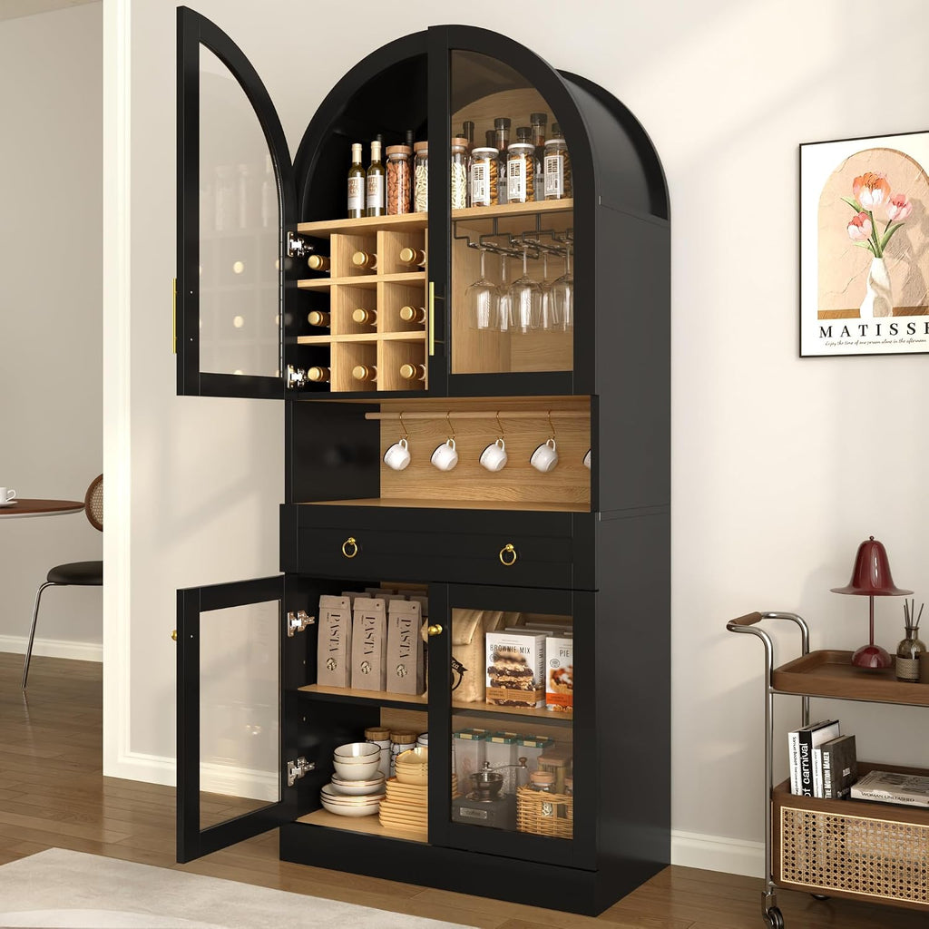 Black Farmhouse Glass‑Door Pantry Cabinet