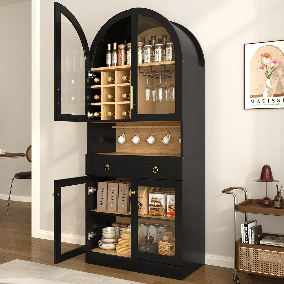 Black Farmhouse Glass‑Door Pantry Cabinet