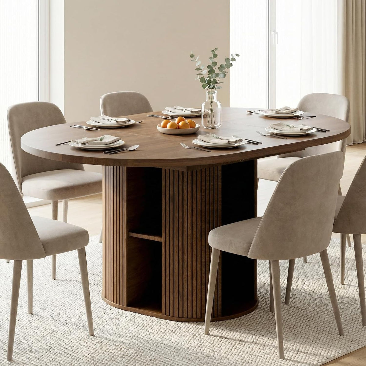 Walnut Expandable Wood Dining Table