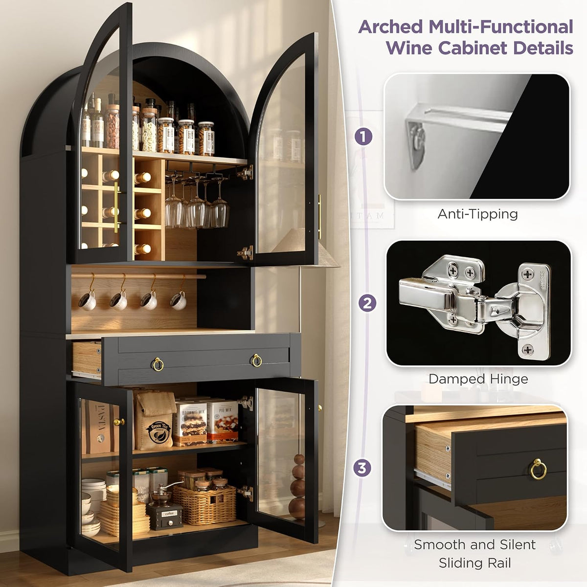 Black Farmhouse Glass‑Door Pantry Cabinet