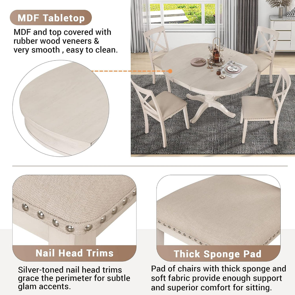 White Expandable Dining Table Chair Set
