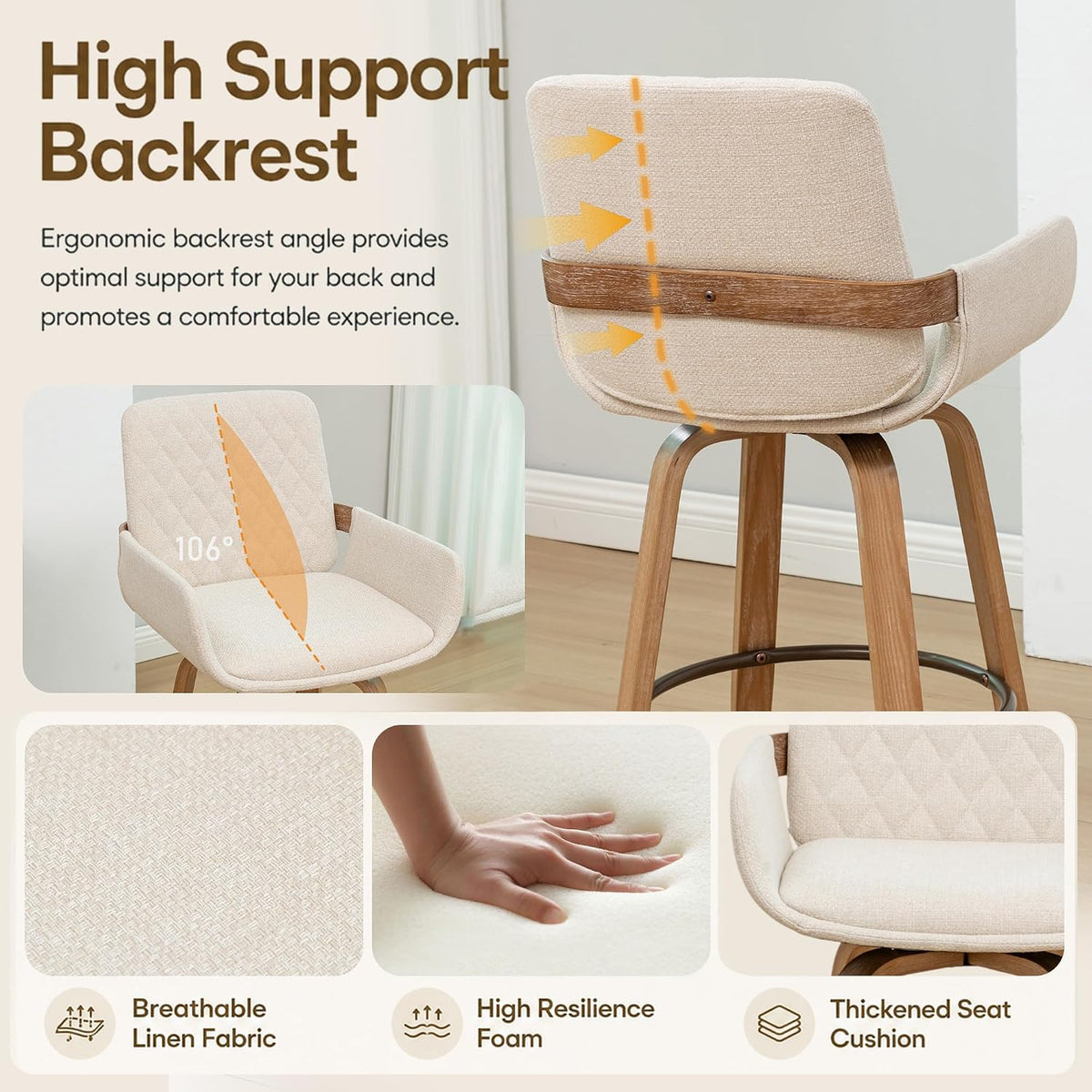 Beige Linen Counter‑Height Bar Stools