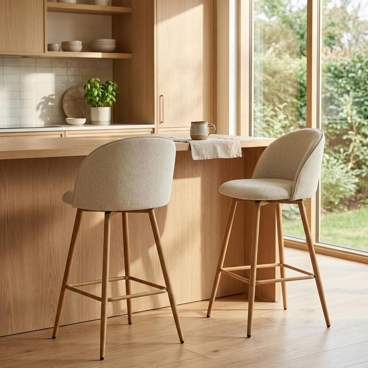 Beige Swivel Counter‑Height Bar Stools